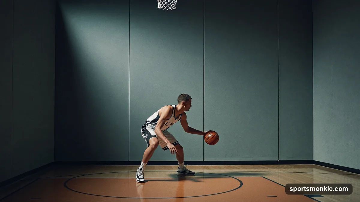 Diagram-style illustration of five basketball defenders aligned in a 1-3-1 zone defense formation on a half court
