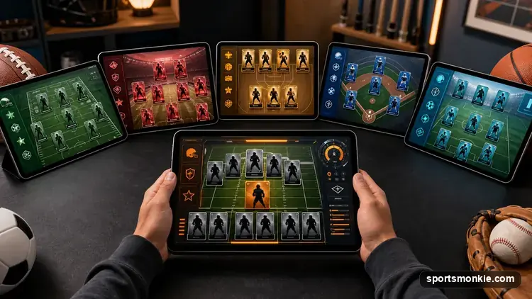 Multiple football scoreboards representing different roster-building game alternatives