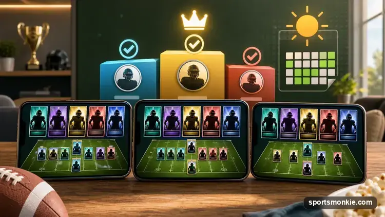 Calendar and leaderboard graphic representing a daily NFL roster challenge feature