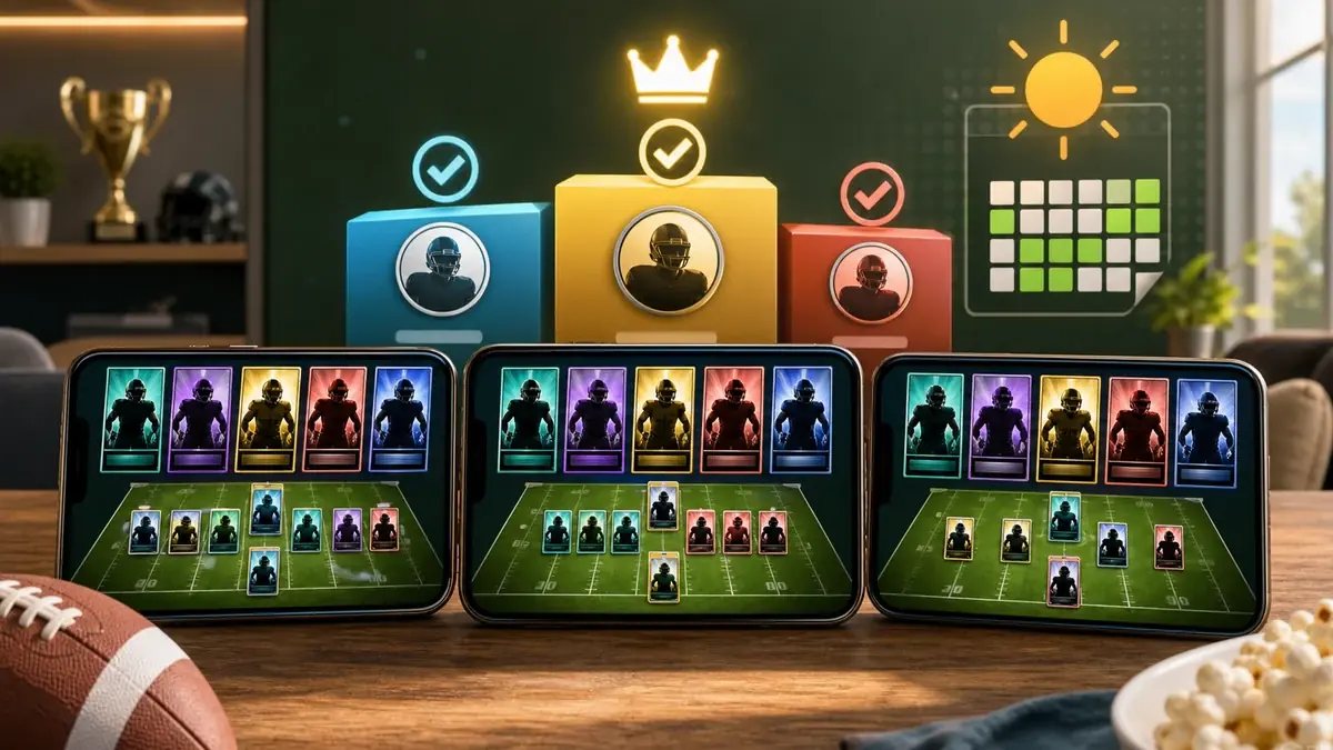 Calendar and leaderboard graphic representing a daily NFL roster challenge feature