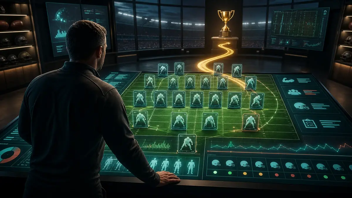 Football roster clipboard graphic representing draft strategy planning