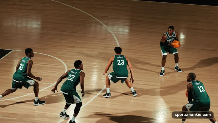 Diagram comparing 2-3 zone defense and man-to-man defense positioning on a basketball court