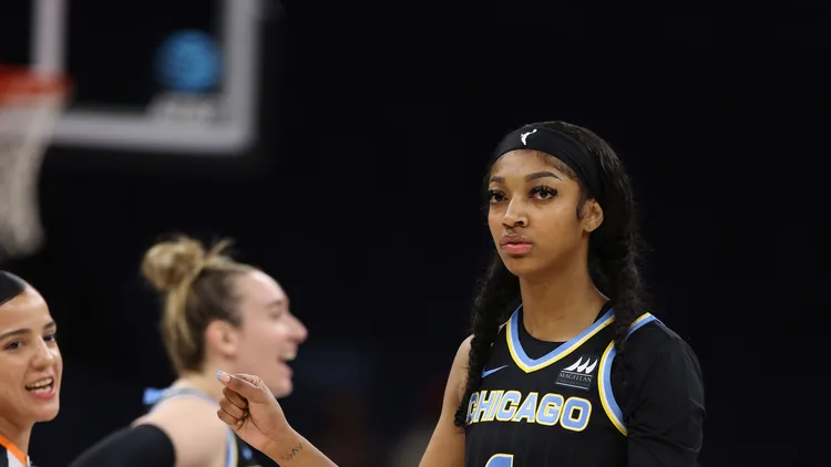 File photo from May 3, 2024: Angel Reese playing for the Chicago Sky in a preseason game at Minnesota. It predates her time in Atlanta and does not show the 2026 WNBA Finals. The 16:9 cropped derivative is offered under the same CC BY-SA 2.0 licence.