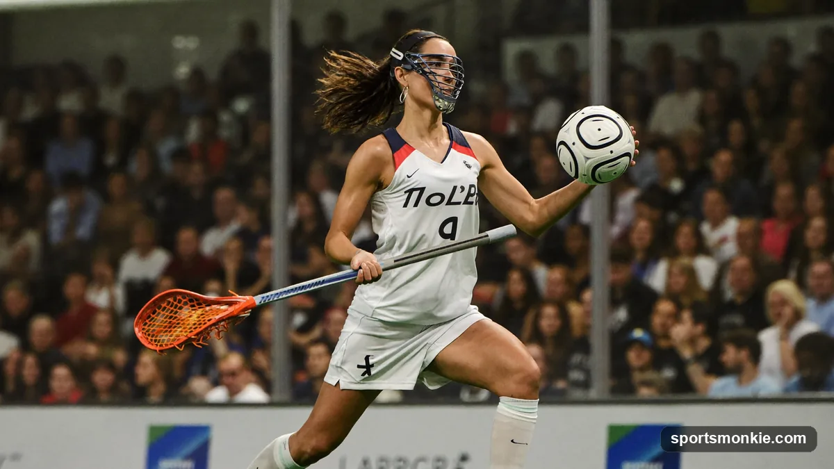Women's professional lacrosse players competing in an Athletes Unlimited game