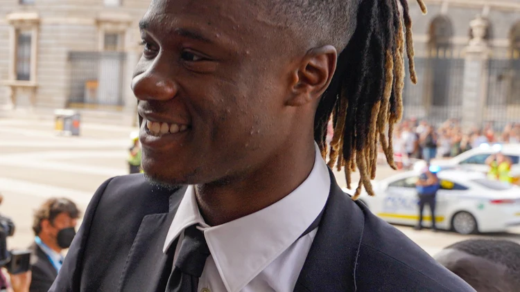 File photo from 29 May 2022: Eduardo Camavinga at Real Madrid's trophy celebration in Madrid. It was not taken at El Clasico and does not show the flagpole incident.