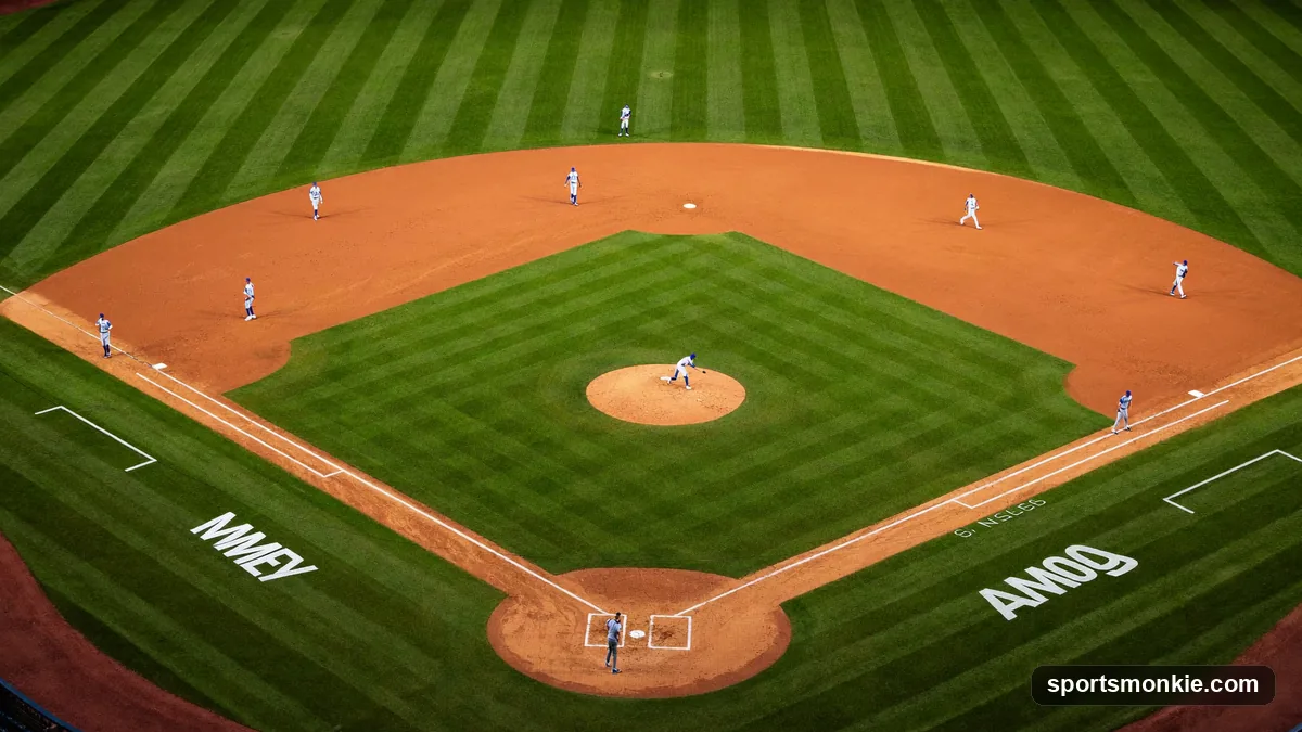 Baseball diamond diagram showing all nine defensive positions labeled with their scorekeeping numbers 1 through 9