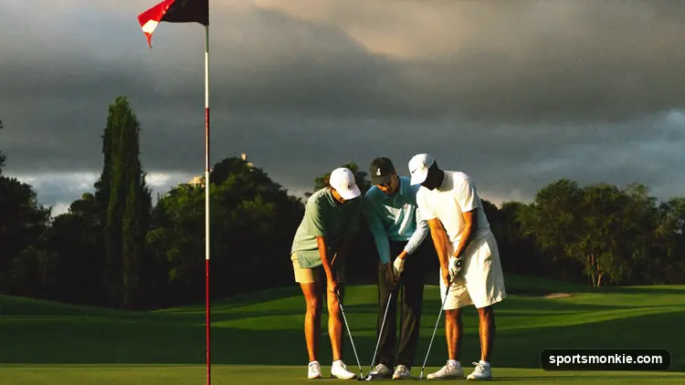 Two golfers playing their own balls on a fairway in a best ball team match