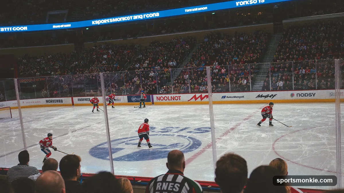 NHL players celebrating on the ice after a historic win
