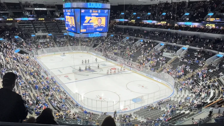 File photo from 17 November 2022: the Enterprise Center bowl in St. Louis during a Blues game. It was not taken during Thursday's game against Vegas.