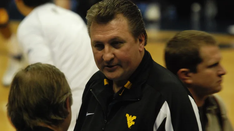 File photo from March 19, 2008: Bob Huggins at a West Virginia practice session during the 2008 NCAA Tournament. It does not show this week's announcement or Friday's induction. The 16:9 cropped derivative is offered under the same CC BY-SA 4.0 licence as the original.