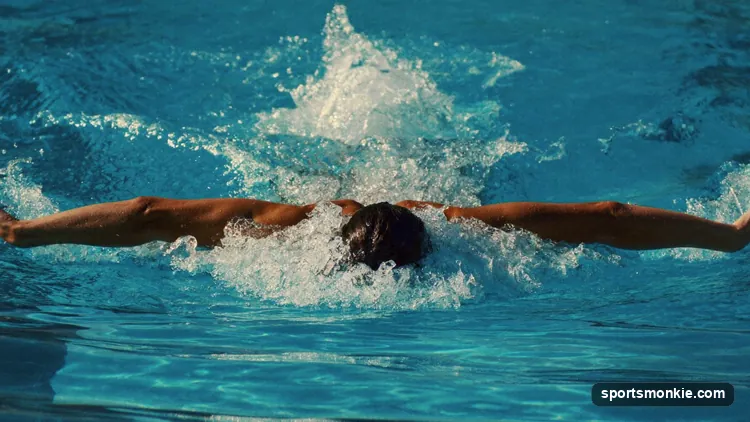 Swimmer demonstrating the breaststroke pull and breathe phase with chest lifted and hands sweeping inward