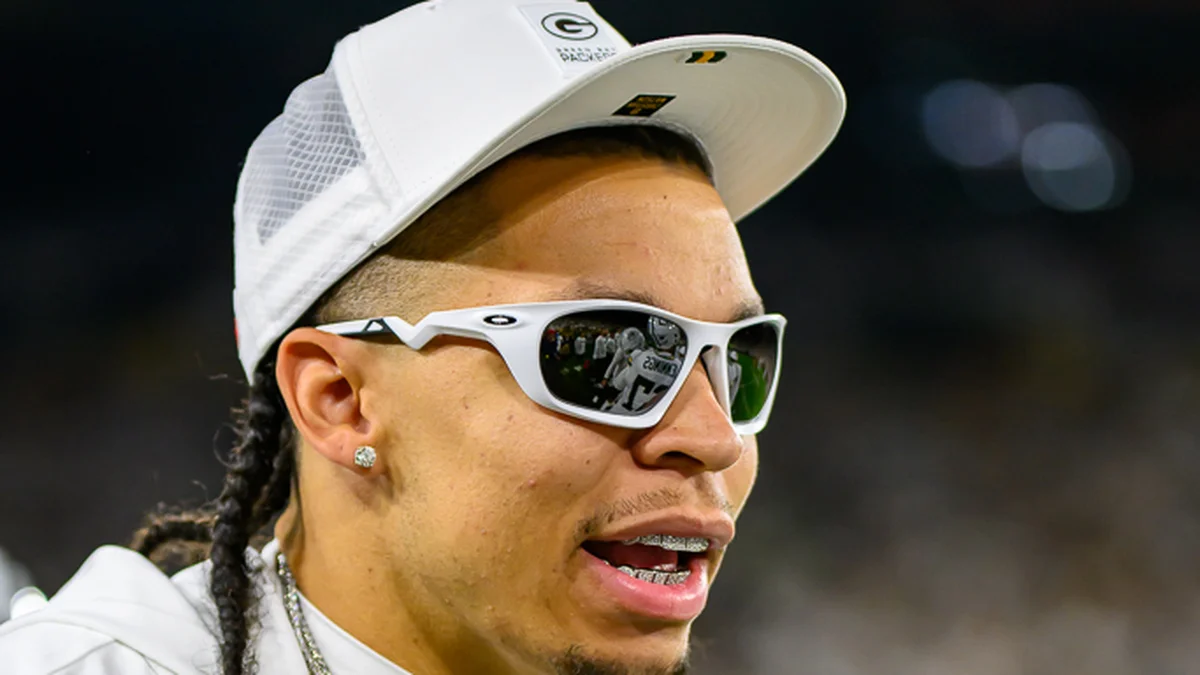 File photo from 11 September 2025: Christian Watson in Packers sideline gear. It was not taken during the Panthers game and does not show the injury or the hospital trip.
