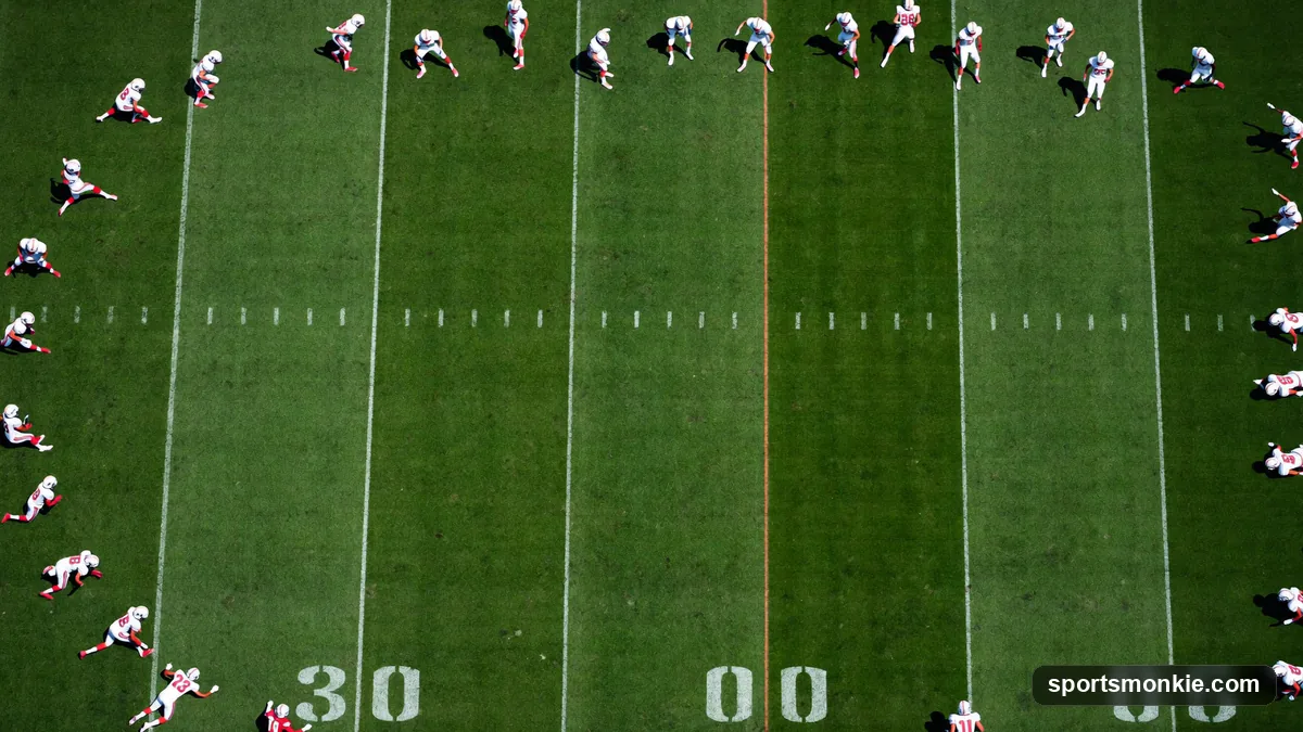 Diagram-style illustration of an NFL Cover 4 quarters defense with four deep defenders splitting the field into quarters and three linebackers underneath