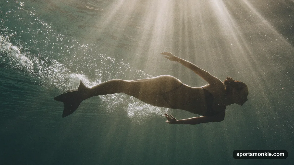 Swimmer performing an underwater dolphin kick in a tight streamline position off the wall