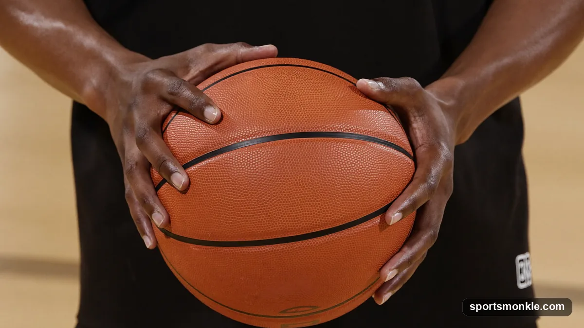 Referee signaling a double dribble violation with both hands moving up and down