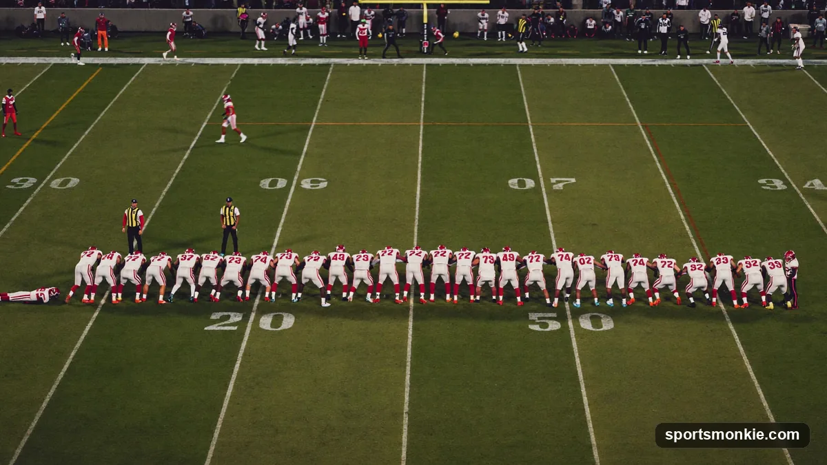 Diagram-style graphic showing American football positions on offense, defense, and special teams