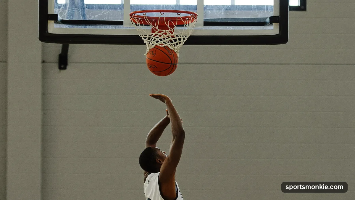 A basketball player at the free-throw line preparing to shoot