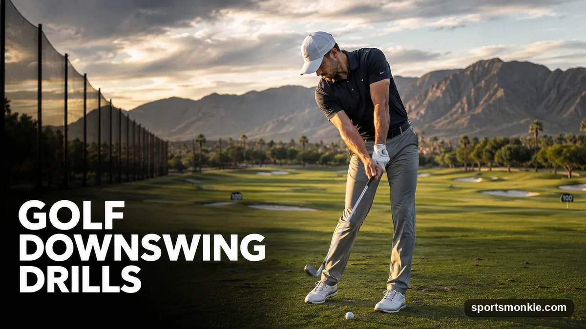 A golfer starting the downswing with the lower body while the arms trail behind