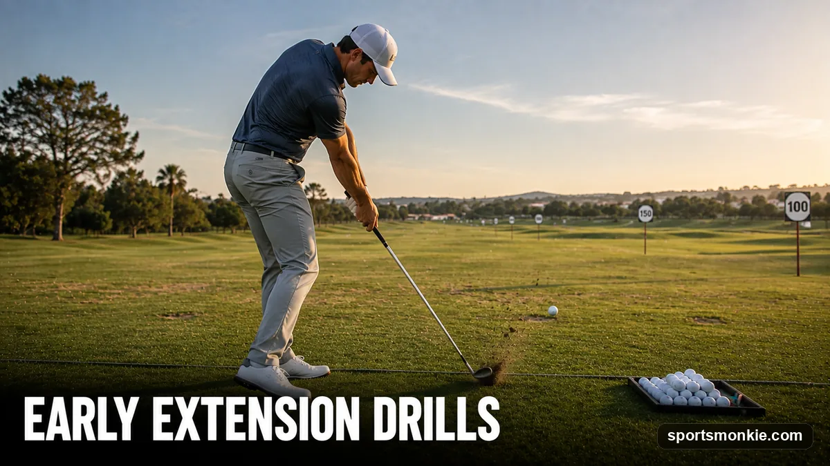 A golfer using a chair behind the hips to fix early extension in the downswing