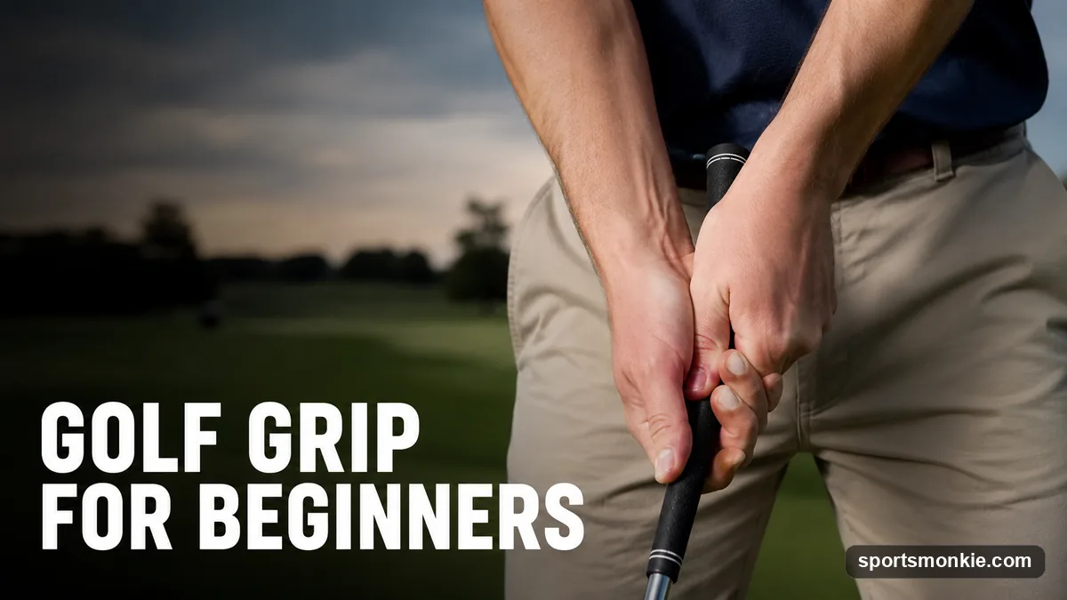 Close-up of a neutral beginner golf grip showing two knuckles on the lead hand