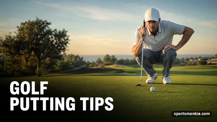A golfer setting up over a putt with eyes directly over the ball on the green