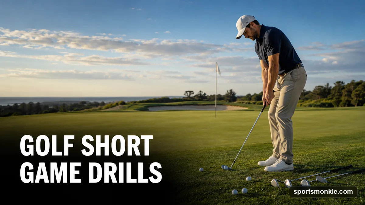 A golfer practicing chipping to a towel target on a putting green