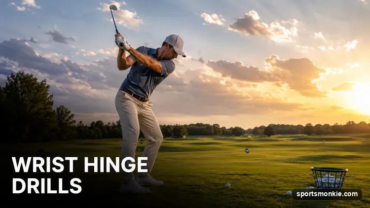 A golfer setting the wrist hinge at the top of the backswing during a practice drill