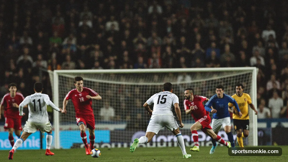 Soccer players pressing an opponent high up the pitch near the touchline to win back possession