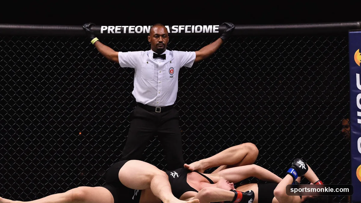 MMA judges scoring a bout cageside during a UFC fight