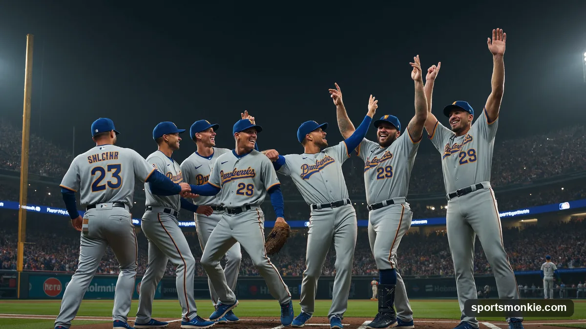 MLB players celebrating clinching a wild card playoff spot