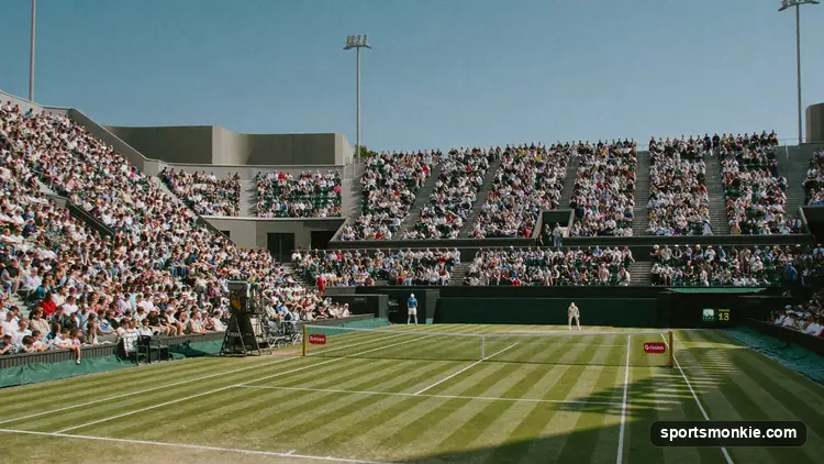 Spectators watching a match on a show court at the Wimbledon Championships