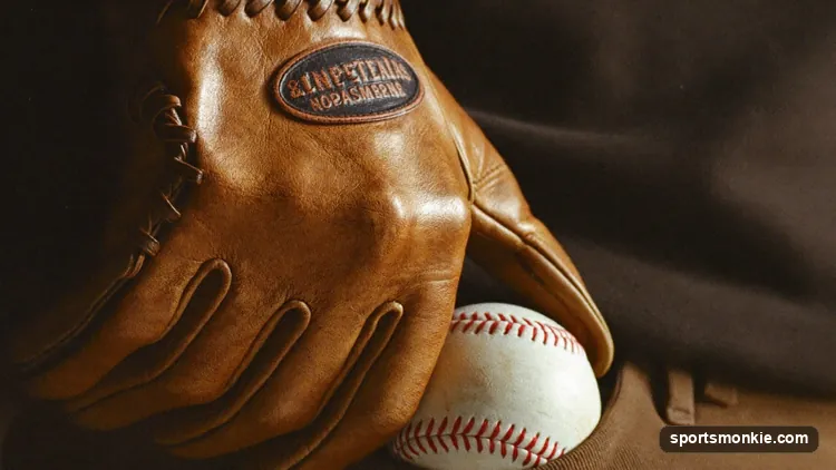 A baseball resting in the pocket of a leather glove being broken in