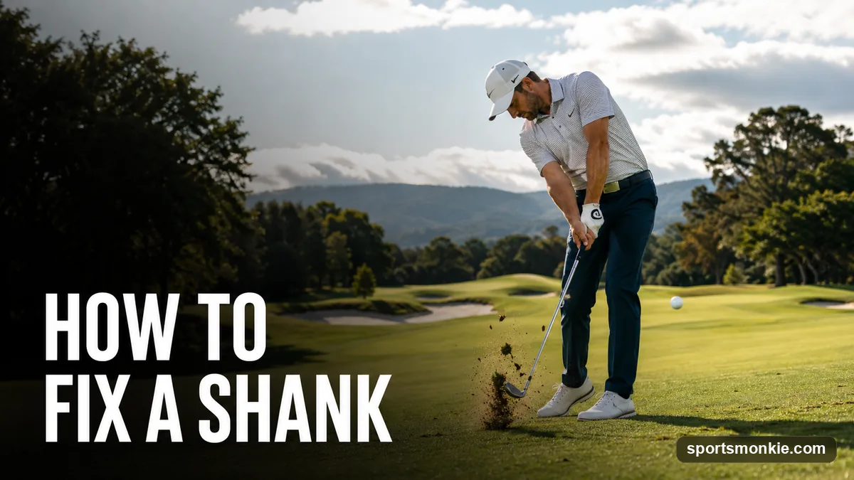 A golfer checking clubface impact tape after a shanked iron shot on the range
