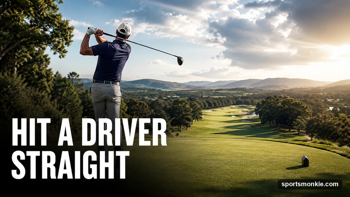A golfer swinging a driver off a tee with the clubface square to the target line for a straight tee shot