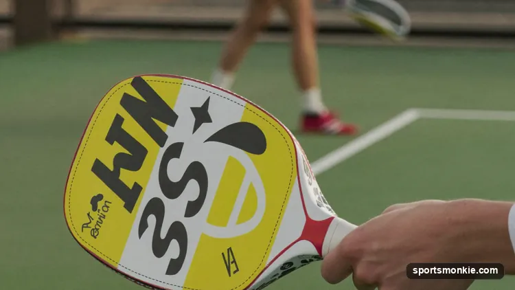 Close-up of a continental pickleball grip with the paddle face vertical