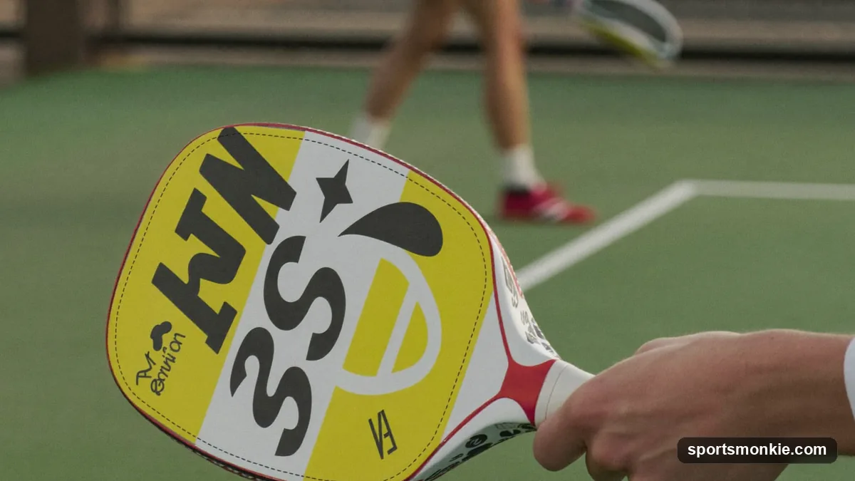 Close-up of a continental pickleball grip with the paddle face vertical