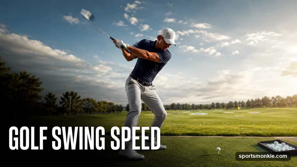 A golfer at full extension in the downswing, driver blurred through impact to show clubhead speed