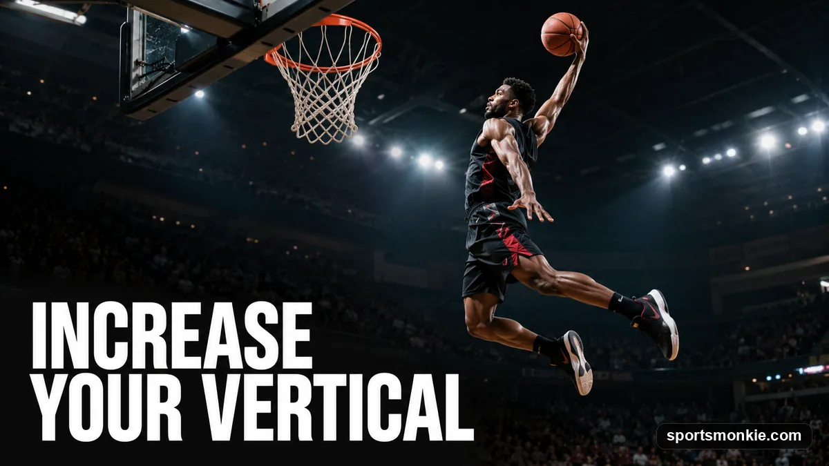 An athlete mid-jump reaching upward during vertical leap training on an outdoor court