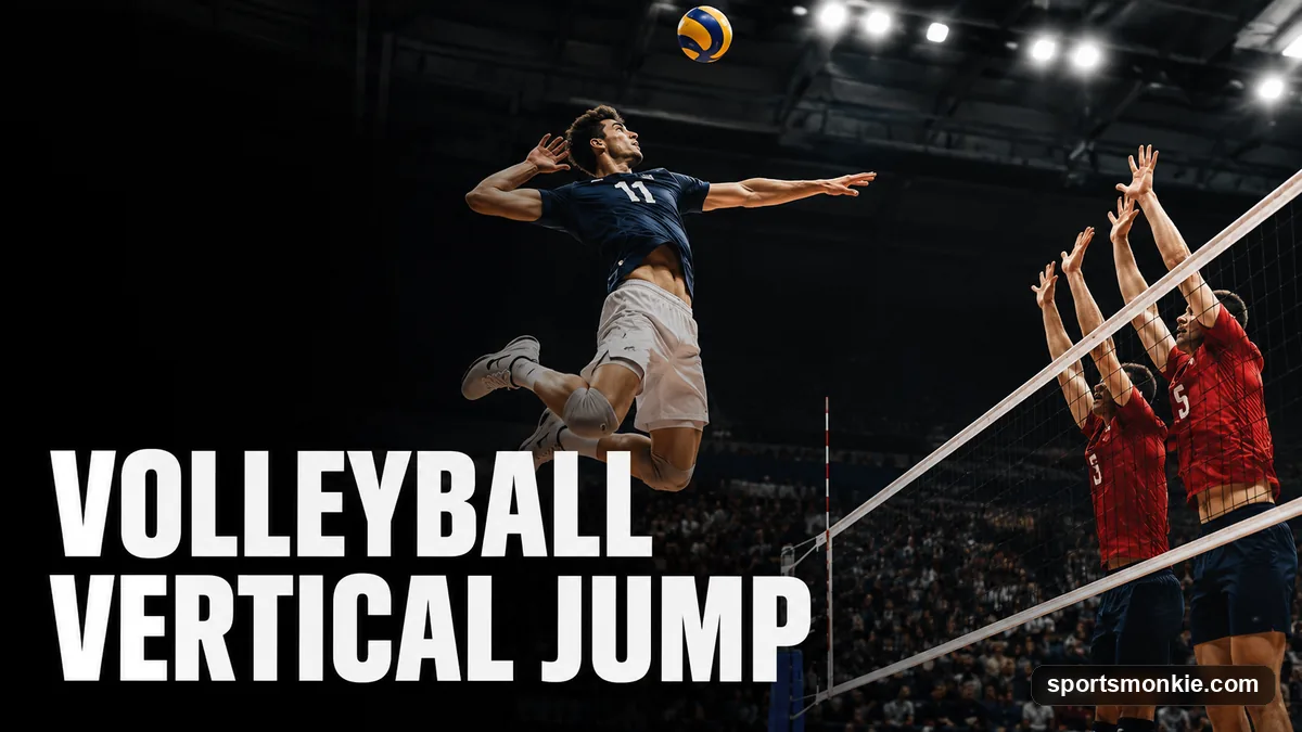 A volleyball player mid-air in a spike approach jump, arm cocked to hit at the net