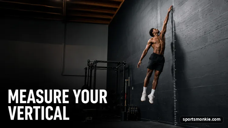 An athlete jumping to touch a chalk mark on a wall to measure vertical jump height