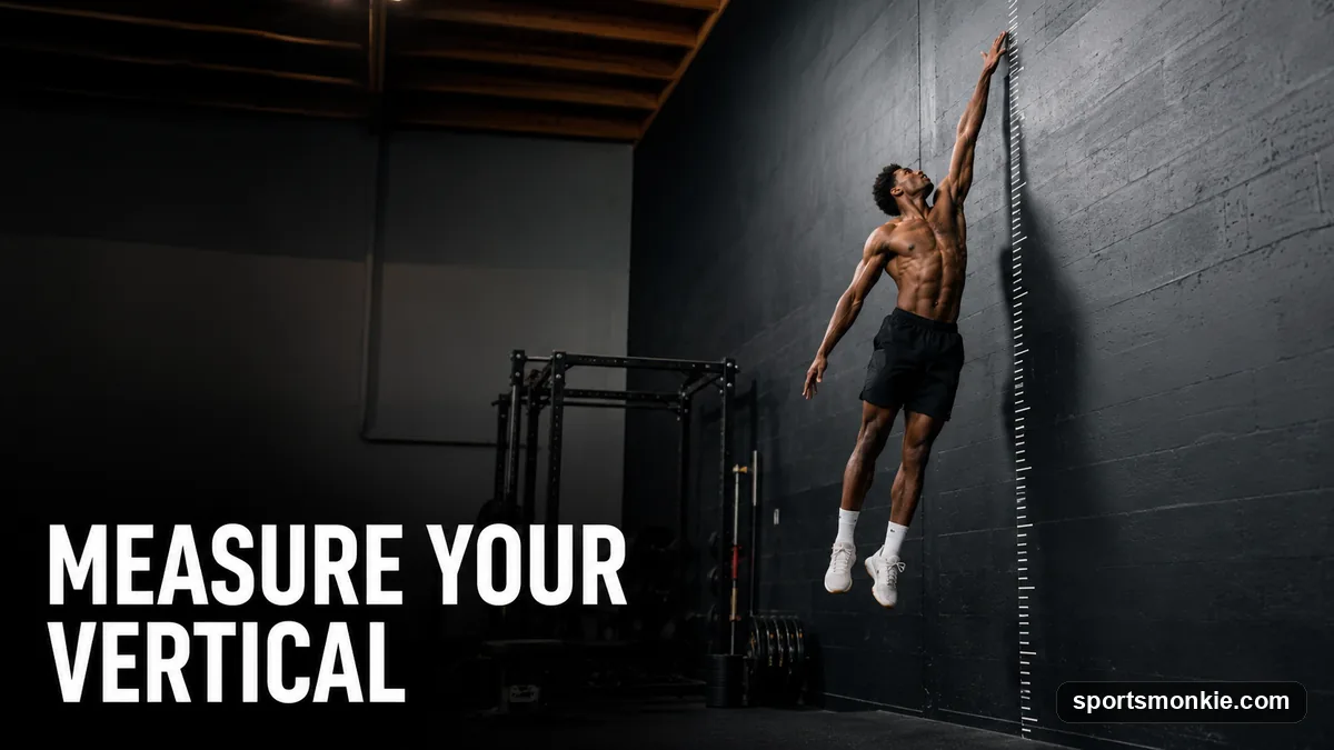 An athlete jumping to touch a chalk mark on a wall to measure vertical jump height