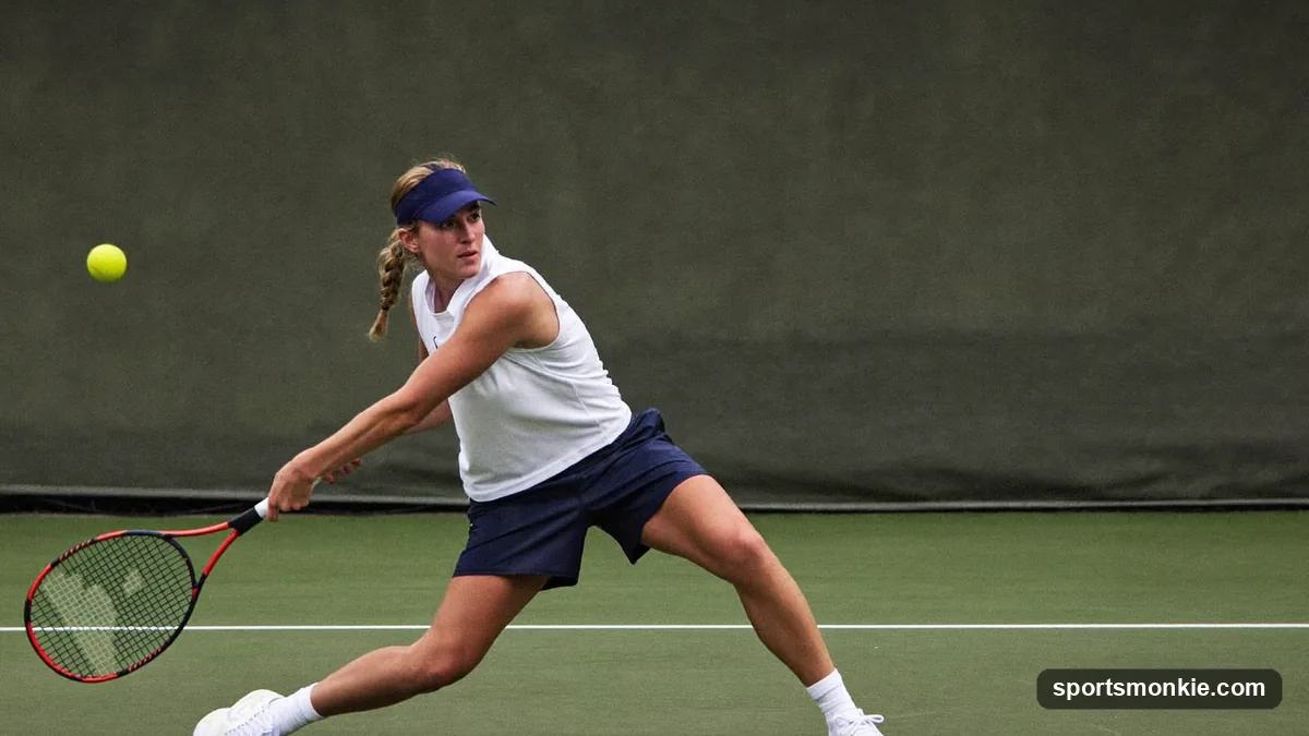 A singles pickleball player recovering to the centre of the baseline after a shot