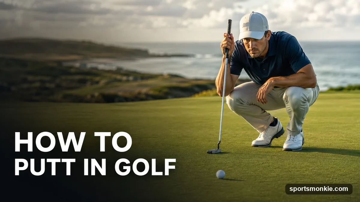 A golfer setting up over a putt with eyes directly over the ball on the green