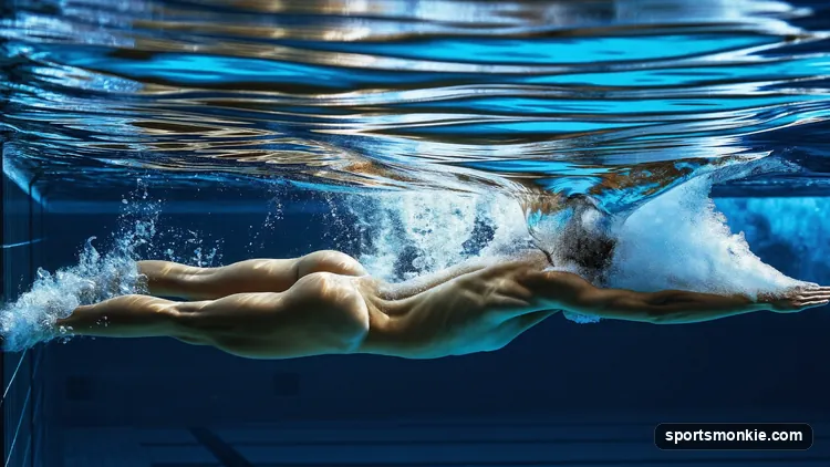 Swimmer in a tight streamline pushing off the pool wall underwater