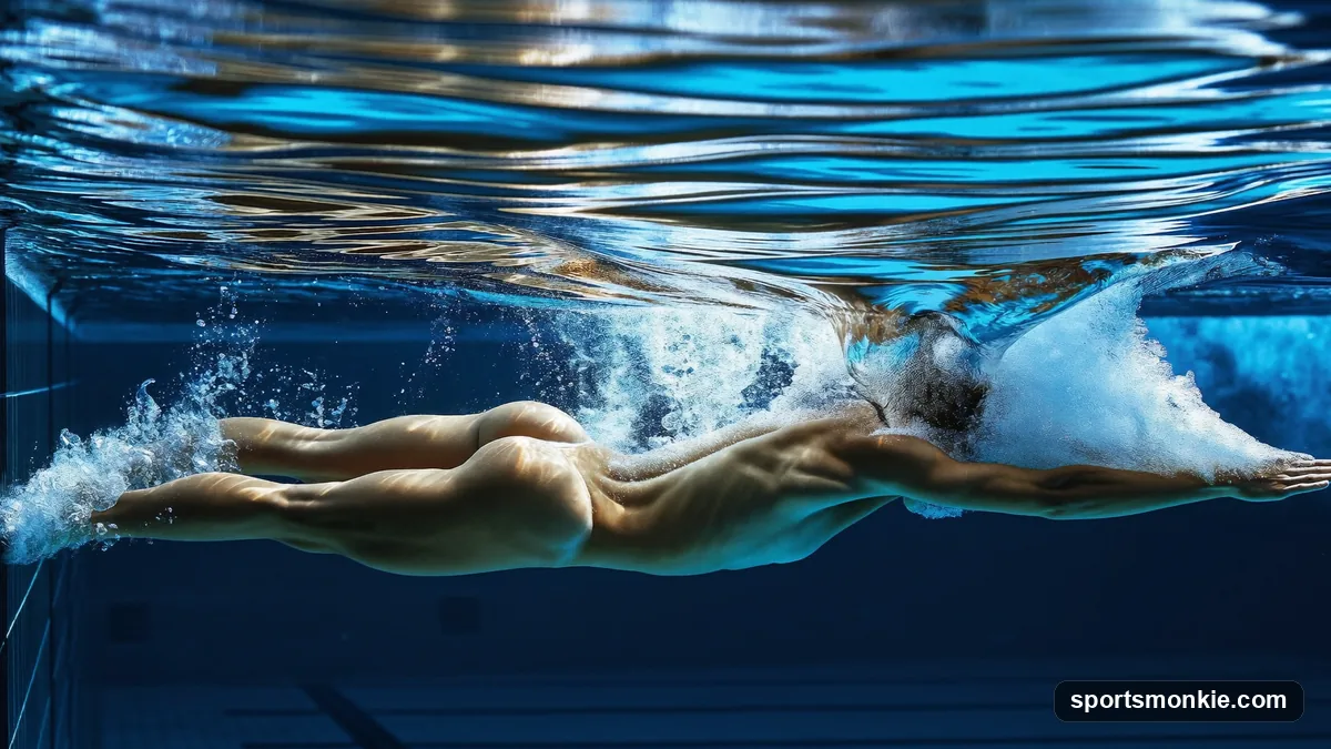 Swimmer in a tight streamline pushing off the pool wall underwater