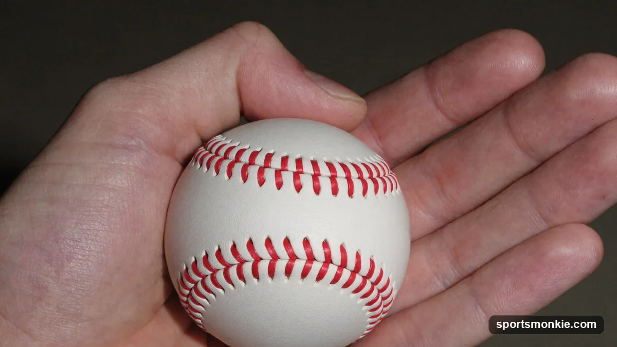 Close-up of a pitcher's hand gripping a baseball for a circle changeup