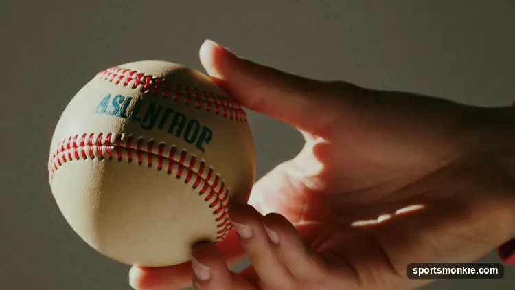 Close-up of a cut fastball grip on a baseball