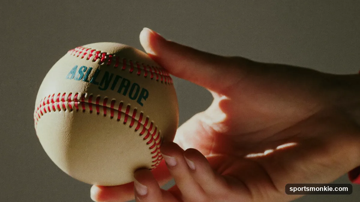 Close-up of a cut fastball grip on a baseball