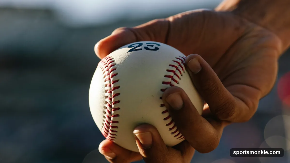 Pitcher demonstrating the fingertip grip used to throw a knuckleball, fingernails dug into the seams