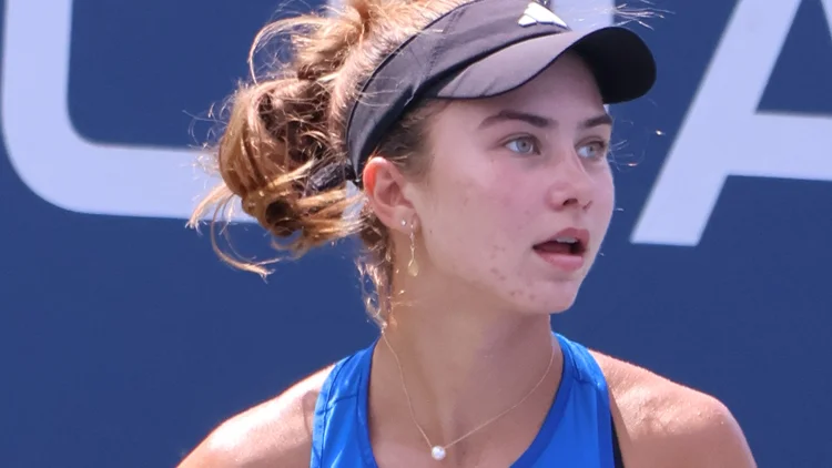 File photo from the 2024 US Open, 25 August 2024: Iva Jovic on court with her racket. It was not taken in Ningbo and does not show the quarter-final against Diana Shnaider.